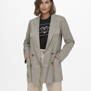 ONLY Women's Onldita Check Double Breasted Blazer- Classic Oversized-Size Large